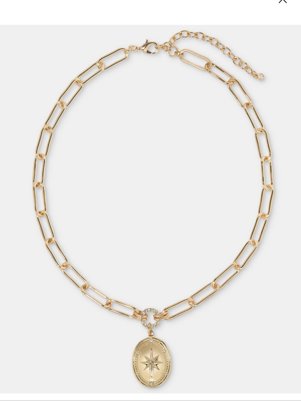 Gold Starburst Oval Pendant Paperclip Necklace